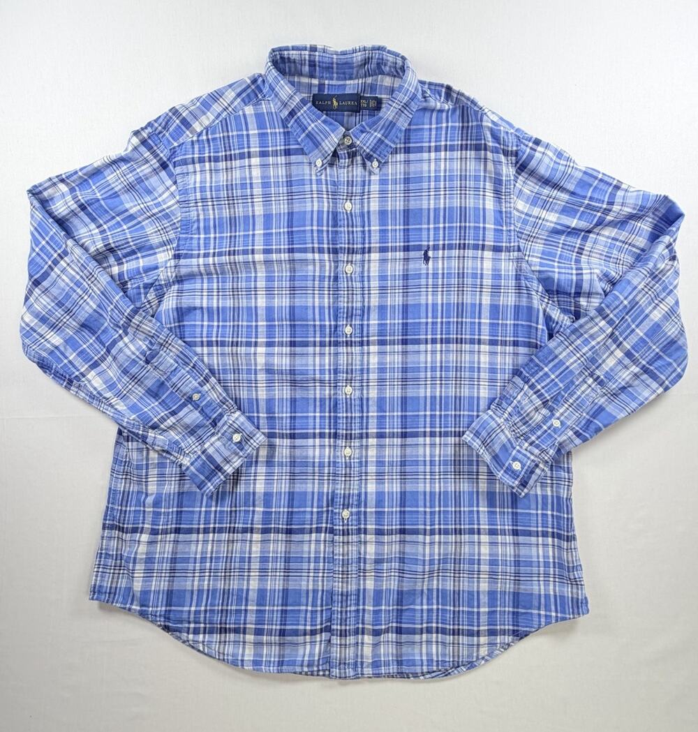Polo Ralph Lauren Men's Long Sleeve Shirt Button Down White/Blue Size 2XL, XXL